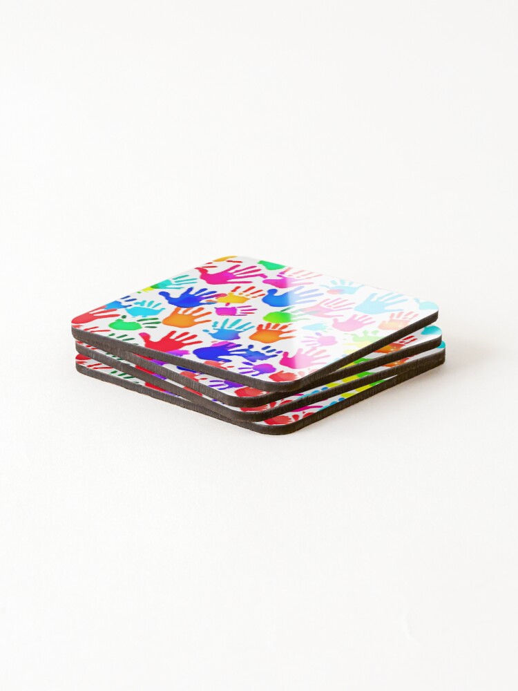 Thumbnail 4 of 5, Coasters (Set of 4), Colorful Handprints Patterns for Unity designed and sold by Unique-Design-4.
