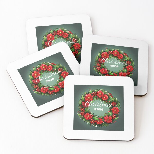 Item preview, Green Christmas 2024 Wreath with Red Flowers designed and sold by omgnovalynn.