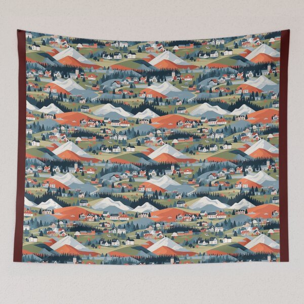 Item preview, Swiss village vintage orange green designed and sold by Alessandro Remo Mazzoni Remotextiles.