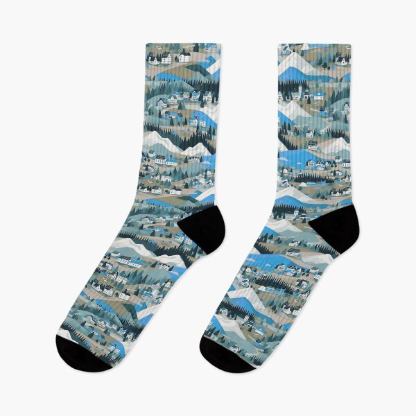Item preview,  Swiss village vintage blue gray designed and sold by Alessandro Remo Mazzoni Remotextiles.