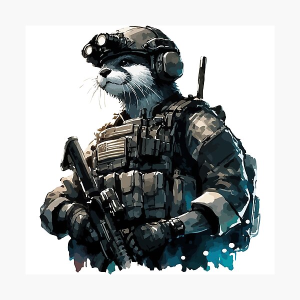 Artikel-Vorschau von Otter Soldat Nachtsicht Taktische Ausrüstung Aquarell, designt und verkauft von TomFrontierArt.