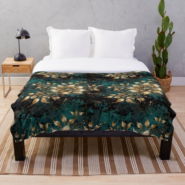 Item preview, Teal and Gold Foil Distressed Grunge Botanicals designed and sold by gjsart.