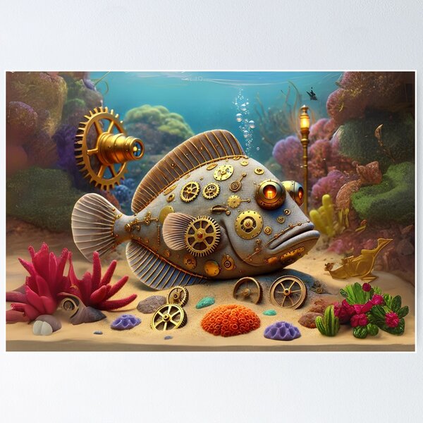 Item preview, Steampunk Flounder Fish designed and sold by Sillytoe.