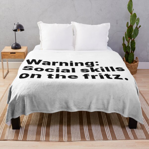 Item preview, Warning: Social skills on the fritz - black text designed and sold by ThingsOnTees.