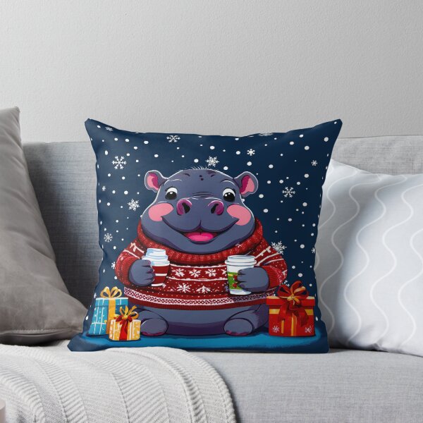 Aperçu de l'œuvre Pull de vacances confortable Moo deng Hippo créée et vendue par Cyrensea.