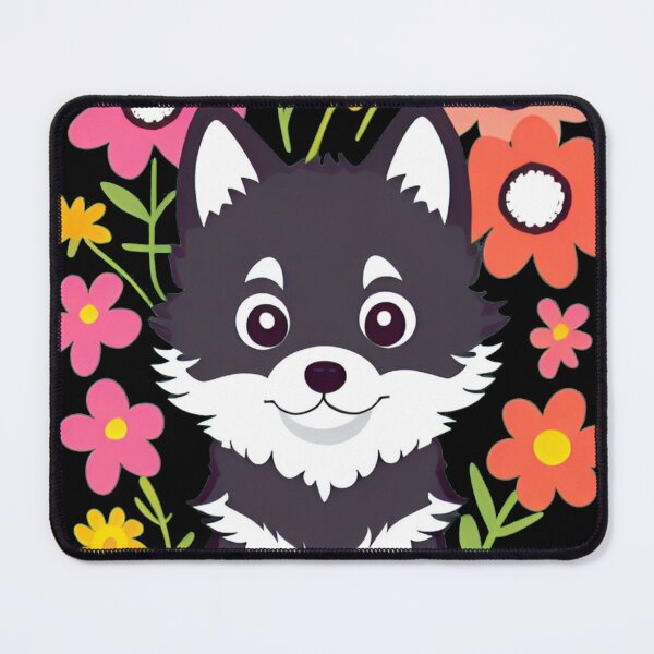 Item preview, Colorful Kawaii Wolf With Flowers designed and sold by Tw1nsAIArt.