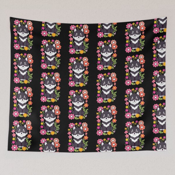 Item preview, Colorful Kawaii Wolf With Flowers designed and sold by Tw1nsAIArt.