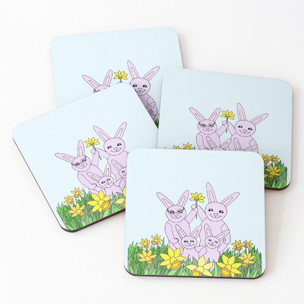 Item preview, 4 Daffodil Bunnies Welcoming the Spring with 10 Daffodils designed and sold by JoyousArt4u.