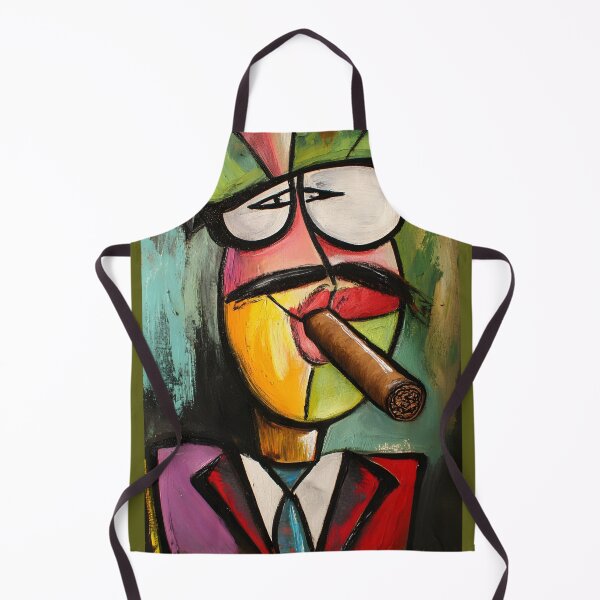 Item preview, Stylized Character with Oversized Glasses and Handlebar Mustache Smoking a Cigar AI Art designed and sold by OlfactoART Studio.