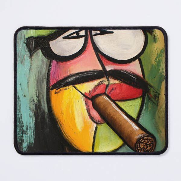 Item preview, Stylized Character with Oversized Glasses and Handlebar Mustache Smoking a Cigar AI Art designed and sold by OlfactoART Studio.