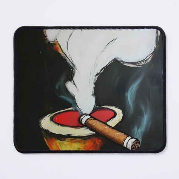 Item preview, Bold Colors and Rising Smoke from a Cigar in a Vibrant Ashtray Abstract Digital AI Art designed and sold by OlfactoART Studio.