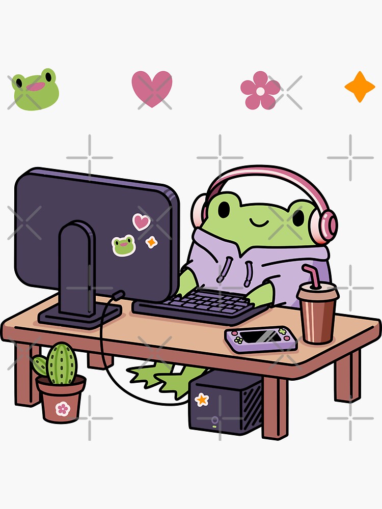 Thumbnail 3 of 3, Sticker, Cozy Gamer Frog designed and sold by ElectricFangs.