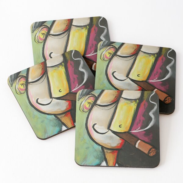 Item preview, Cubist-Style Character with Cheerful Expression Holding a Cigar Comic Abstract Digital Art designed and sold by OlfactoART Studio.
