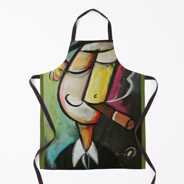 Item preview, Cubist-Style Character with Cheerful Expression Holding a Cigar Comic Abstract Digital Art designed and sold by OlfactoART Studio.