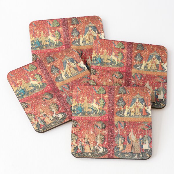 Item preview, FOUR LADY AND UNICORN STORIES ,Fantasy Flowers,Animals, Red Green Floral Collection  designed and sold by BulganLumini.
