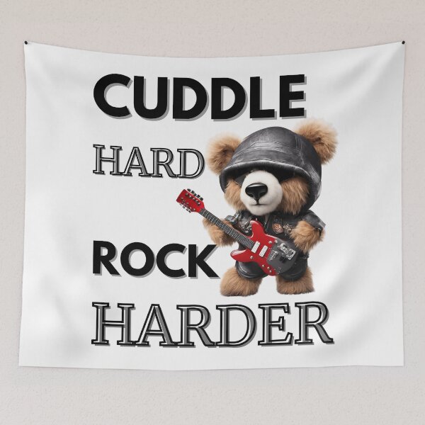 Artikelvorschau, Lustiger Metalhead-Teddybär – „Cuddle Hard, Rock Harder“-Design entworfen und verkauft von Fredster1966.