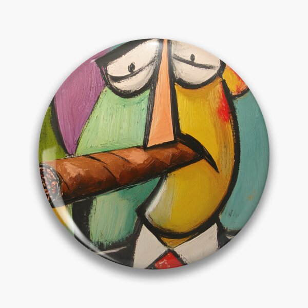 Item preview, Cubist-Style Character Holding a Large Cigar, A Martini, Vibrant Contrasting Colors AI Digital Art designed and sold by OlfactoART Studio.