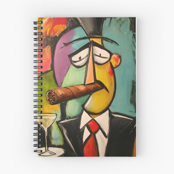 Item preview, Cubist-Style Character Holding a Large Cigar, A Martini, Vibrant Contrasting Colors AI Digital Art designed and sold by OlfactoART Studio.