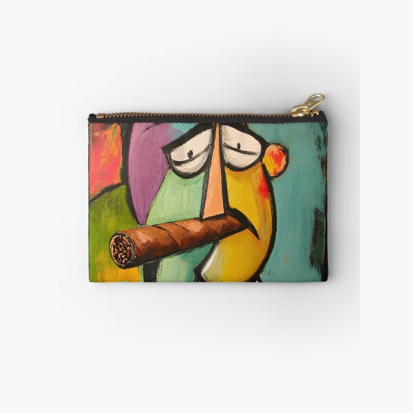 Item preview, Cubist-Style Character Holding a Large Cigar, A Martini, Vibrant Contrasting Colors AI Digital Art designed and sold by OlfactoART Studio.