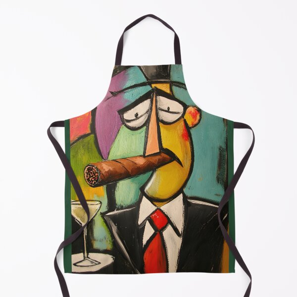 Item preview, Cubist-Style Character Holding a Large Cigar, A Martini, Vibrant Contrasting Colors AI Digital Art designed and sold by OlfactoART Studio.