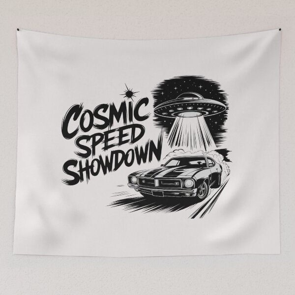 Item preview, Cosmic Speed Showdown T-Shirt – UFO & Vintage Muscle Car Race Design, Night Highway Sci-Fi Art Tee designed and sold by benjyjump.