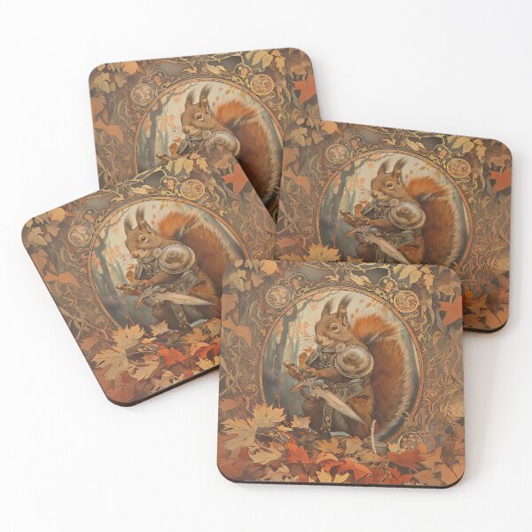 Item preview, Squirrel Knight Autumn Art Nouveau designed and sold by entwithanaxe.