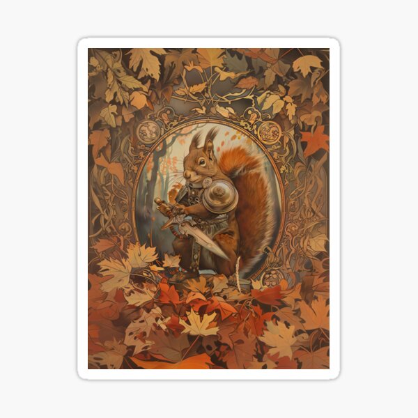 Item preview, Squirrel Knight Autumn Art Nouveau designed and sold by entwithanaxe.