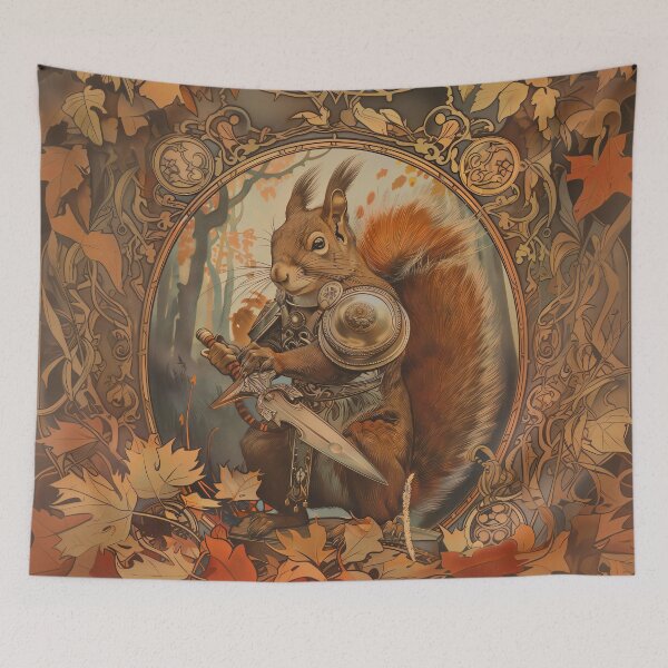 Item preview, Squirrel Knight Autumn Art Nouveau designed and sold by entwithanaxe.
