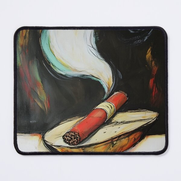 Item preview, Enjoy the Moment- Bold Cigar in a Striking Red Ashtray with Rising Smoke Generative AI designed and sold by OlfactoART Studio.
