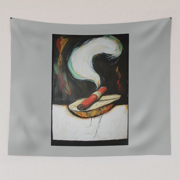 Item preview, Enjoy the Moment- Bold Cigar in a Striking Red Ashtray with Rising Smoke Generative AI designed and sold by OlfactoART Studio.