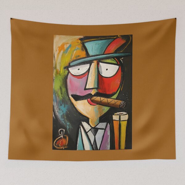 Item preview, Vibrant Abstract Comic Character with Exaggerated Features Smoking a Cigar and Wearing a Hat designed and sold by OlfactoART Studio.