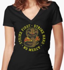 Cobra Kai - Strike First - Strike Hard - No Mercy - HD Distressed Variant 2 Women's Fitted V-Neck T-Shirt
