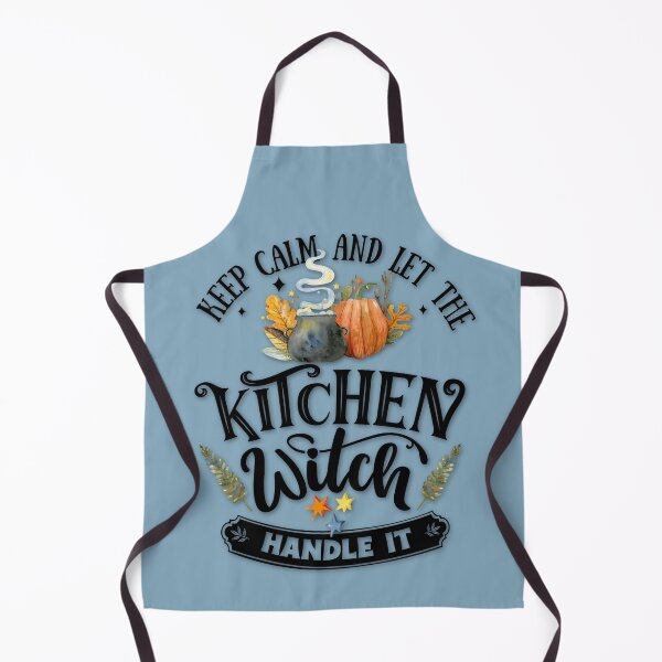 Item preview, Boho Dusty Blue, Cottagecore - Keep Calm and Let the Kitchen Witch Handle it, Kitchen Witchery, Cute Witchy Style, Pumpkins and Cauldrons designed and sold by Alaska Magick.