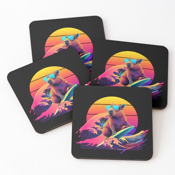 Item preview, Capybara Surfing Synthwave designed and sold by MaiZephyr.