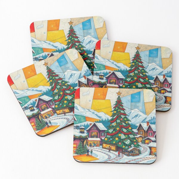 Item preview, Snowy Winter Christmas Village Houses with Chimney, Christmas Tree, Christmas Bazaar designed and sold by MyArt23.