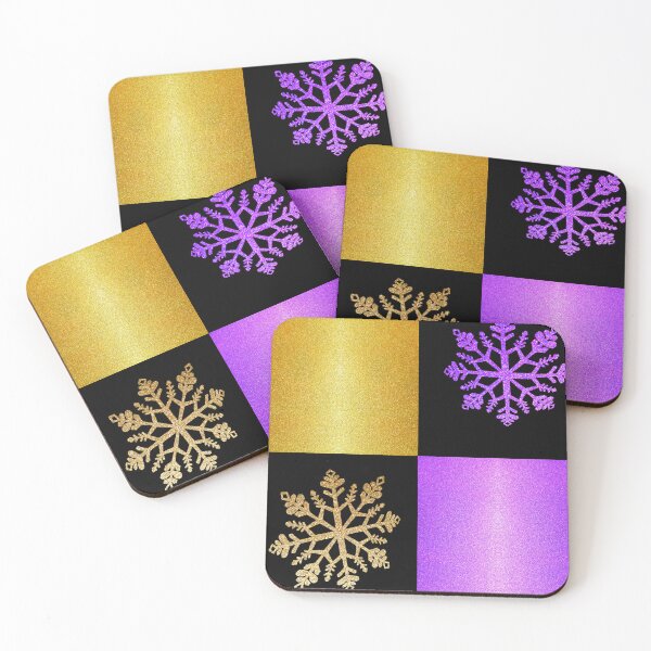 Item preview, Glitter Gingham Hand Drawn Glitter Gold Purple Snowflakes designed and sold by Victoria Rose.
