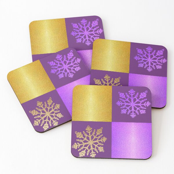 Item preview, Glitter Gingham Hand Drawn Glitter Gold Purple Snowflakes designed and sold by Victoria Rose.