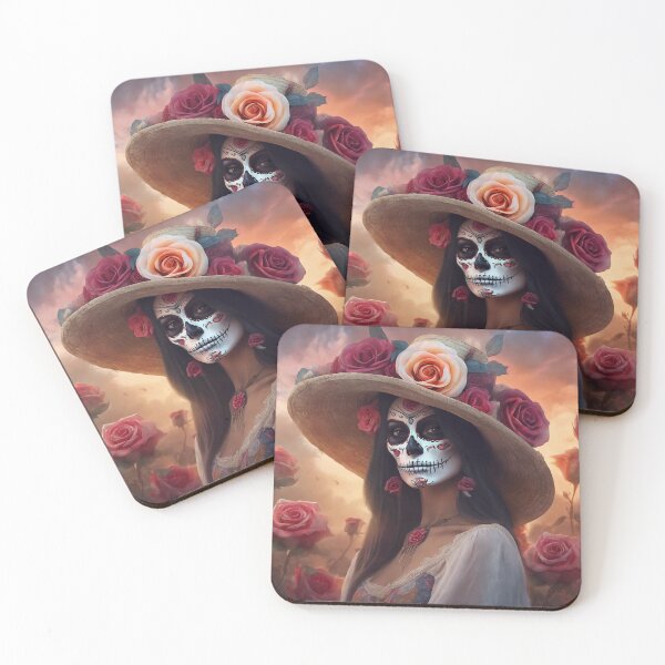 Item preview, Elegant Day of the Dead Woman with Floral Hat designed and sold by WILD-WILD-CAT.