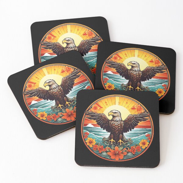 Item preview, Retro Sunset Bald Eagle by the Ocean with Orchids designed and sold by NautiChic.