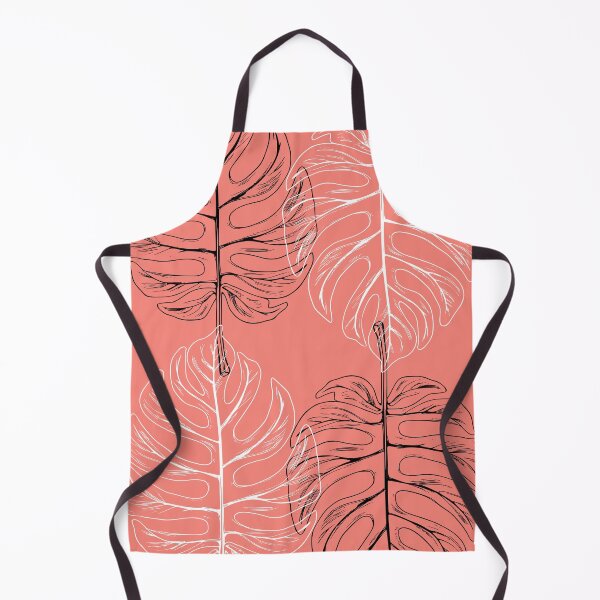 Item preview, Monstera Black and White on Coral Pink Leaf Outline Pattern designed and sold by PurrGreen.