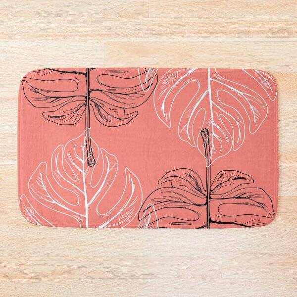 Item preview, Monstera Black and White on Coral Pink Leaf Outline Pattern designed and sold by PurrGreen.
