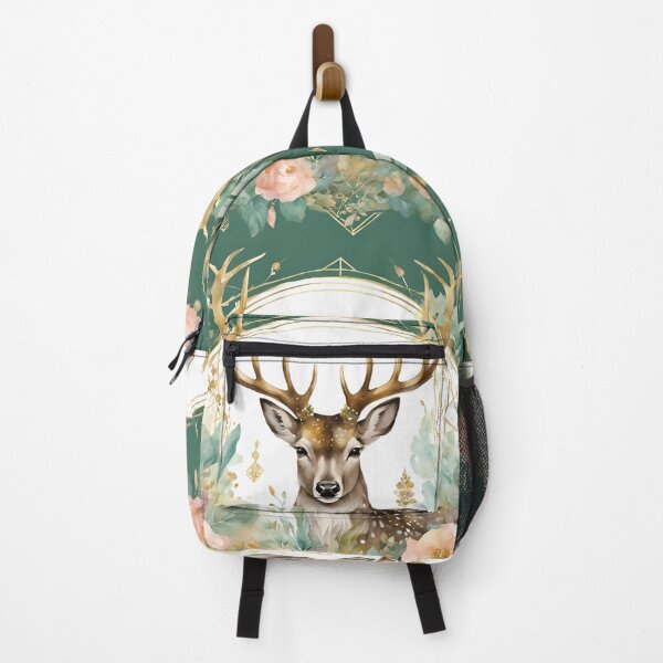 Item preview, Romantic Elegant Pattern Watercolor Deer Full Moon Florals Pattern Gold Green, designed and sold by KolorellaS.