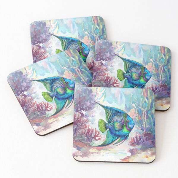 Item preview, MAJESTIC ANGELFISH SAILING OVER CORAL REEF WATERCOLOR 1x1 designed and sold by INNERHARMONY2.