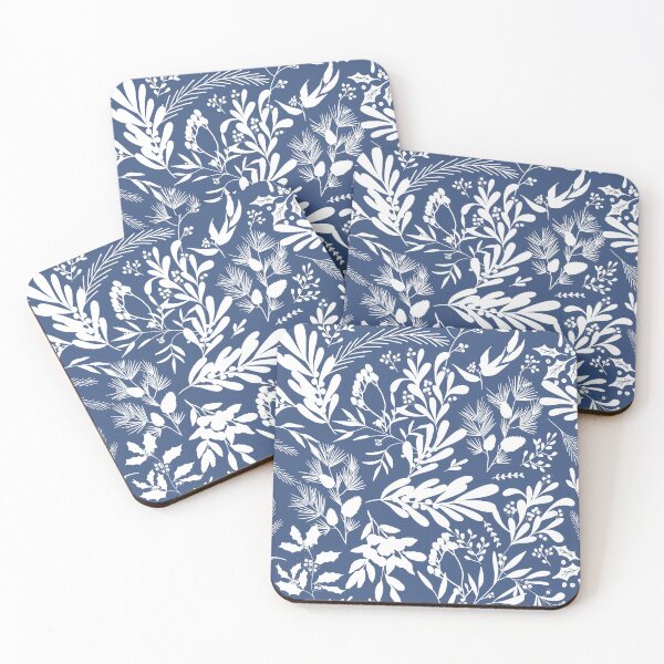 Item preview, Christmas Botanical Leaves Blue and White Pattern designed and sold by Anis Illustration.