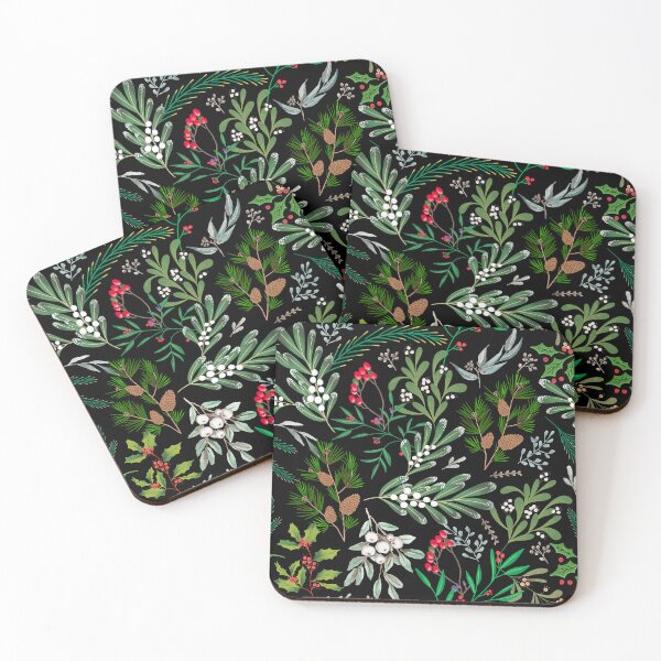 Item preview, Dark Christmas Botanical Leaves Green and Black Pattern designed and sold by Anis Illustration.