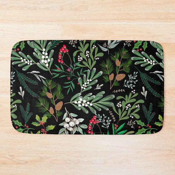 Item preview, Dark Christmas Botanical Leaves Green and Black Pattern designed and sold by Anis Illustration.