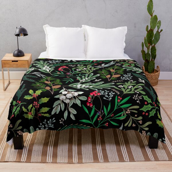 Item preview, Dark Christmas Botanical Leaves Green and Black Pattern designed and sold by Anis Illustration.
