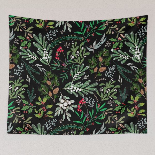 Item preview, Dark Christmas Botanical Leaves Green and Black Pattern designed and sold by Anis Illustration.