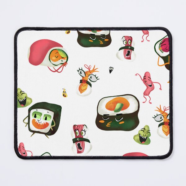 Item preview, Colorful cartoon sushi characters having fun in a playful pattern on a bright white background designed and sold by sandrawarty.