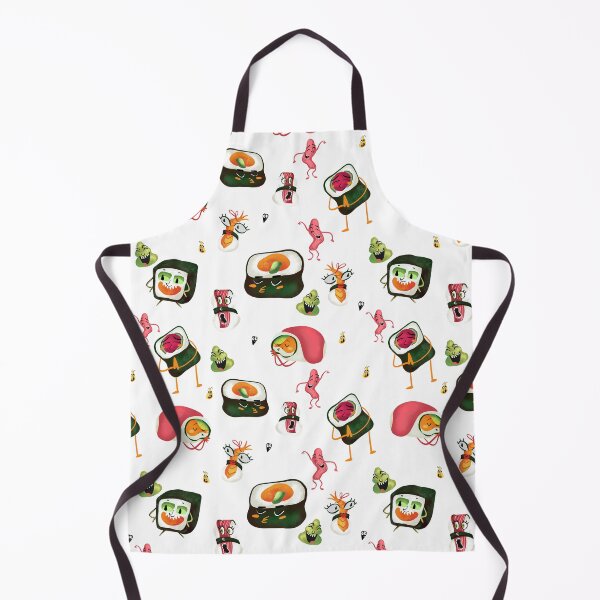 Item preview, Colorful cartoon sushi characters having fun in a playful pattern on a bright white background designed and sold by sandrawarty.